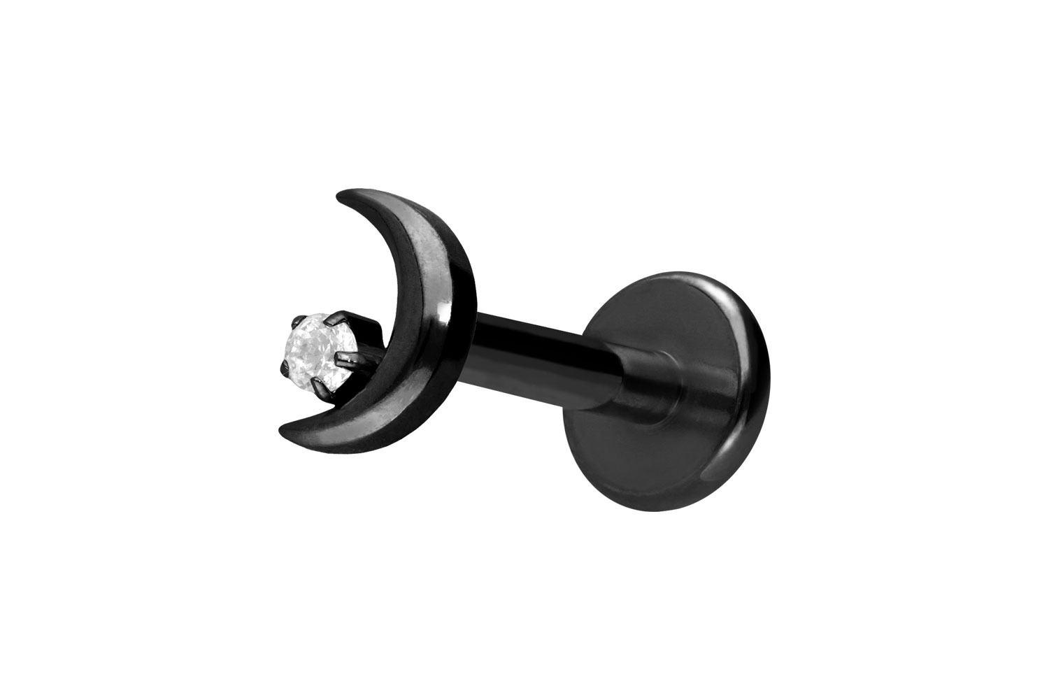 Titan Labret Piercing mit Push Fit MOND + KRISTALL